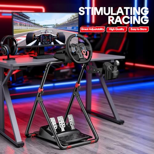 RACGTING Racing Wheel Stand for Logitech G29 - Foldable Racing Simulator Cockpit, Adjustable Sim Racing Stand for Logitech G920/G923/G27/G25, Thrustmaster T248X/T248/T300RS/T150/458, Black | Fits Logitech G29/G920/G923/G PRO, MOZA R3/R5/R21 & Thrustmaster
