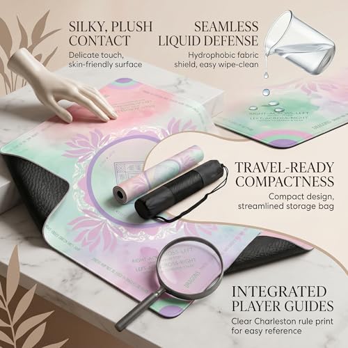 Mahjong Mat 2025 Upgraded No-Crease & No Odor Design, 32.3 Inch with Waterproof Velvet, Non-Slip PU Silicone, Lightweight for Noise Reduction, Includes Printed Rules for Tiles and Cards (Purple-Pink) - color: Purple-pink