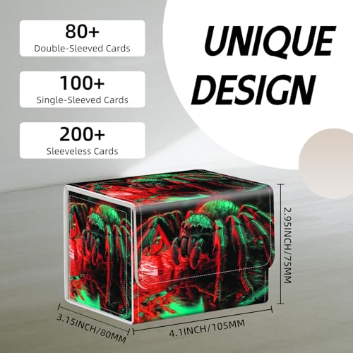 Trading Card Storage Box, Holds 100+ for MTG Cards, PU Leather with Magnetic Closure, Neon Tarantula on Reflective Surface Durable Deck Box for Magic the Gathering, Trading Card Games - color: Neon Tarantula on Reflective Surface