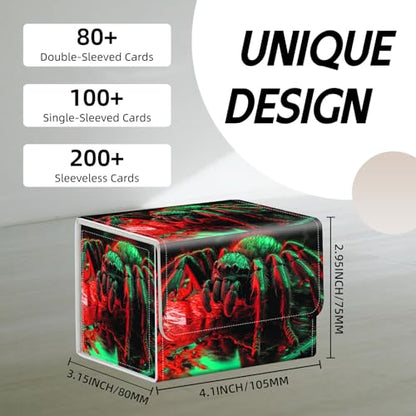 Trading Card Storage Box, Holds 100+ for MTG Cards, PU Leather with Magnetic Closure, Neon Tarantula on Reflective Surface Durable Deck Box for Magic the Gathering, Trading Card Games - color: Neon Tarantula on Reflective Surface