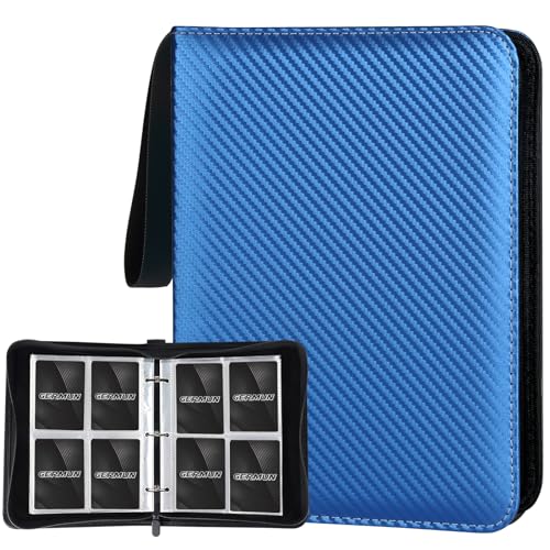GERMUN 4 Pocket Card Binder, Premium Zip Trading Card Binder, 400 Double Sided Pocket PU Card Collection Binder, Collector Card Album, Card Folder for MTG, TCG, Sports Cards, Game Cards (Blue) - color: 4 Pocket 400 Carbon Blue