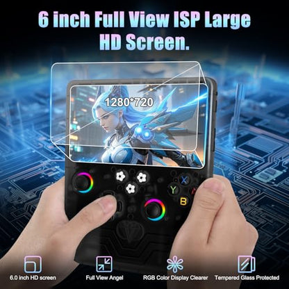 R60 Max Handheld Game Console,128GB Retro Gaming Console with 40,000+ Games, 6-Inch IPS Screen, Linux System, RGB Joysticks, 6000mAh Rechargeable Portable Gaming System (Transparent Gray) - color: Transparent Gray