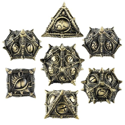 Surpass DND Metal dice Set Dragon Eye dice Set Polyhedral Roll Playing Dice with Box D20 D12 D10 D% D8 D6 D4 for Pathfinder MTG RPG Board Games - color: Antique Bronze