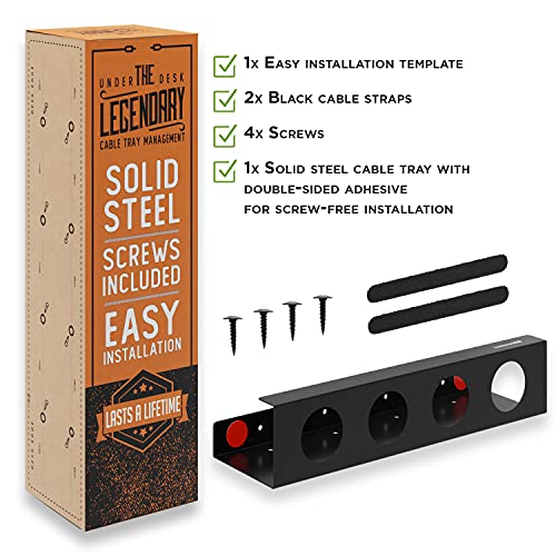 Under Desk Cable Management Tray - No Drill Organizer for Glass Desk. Perfect Standing Cable Management Rack (Black Wire Tray - Single 17'')