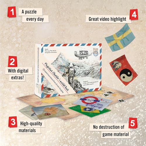 Hidden Games – Professor Charlie's World Tour – Puzzle Advent Calendar | 24 envelopes of puzzles around the world with Professor Charlie. One a day until Christmas