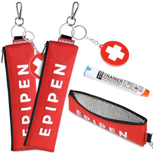 Portable EpiPen Carry Case, Insulated Emergency Medical Bag Maintain Med effectiveness, Fits 1 EpiPen, Asthma Inhaler, Auvi-Q, Allergy Medication, Travel EpiPen Holder for Adults or Kids (2PCS Red) - color: 2PCS Red