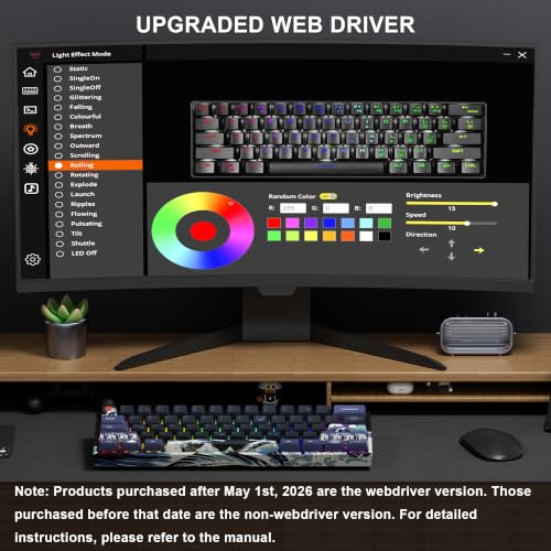 XVX 60% Gaming Keyboard, RGB 3-Modes Wireless Mechanical Keyboard, Mini 60 Percent Gamer Keyboard with Hot-Swappable Pre-lubed Linear Switch for Windows & Mac (Great Wave Off Kanagawa), M61 Pro - color: Black Kanagawa