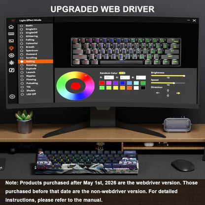 XVX 60% Gaming Keyboard, RGB 3-Modes Wireless Mechanical Keyboard, Mini 60 Percent Gamer Keyboard with Hot-Swappable Pre-lubed Linear Switch for Windows & Mac (Great Wave Off Kanagawa), M61 Pro - color: Black Kanagawa
