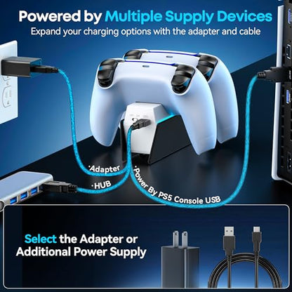 OIVO P5 Controller Charger with Fast Charging AC Adapter, P5 Controller Charging Station Stand for Play Station 5, Docking Station Replacement for PS 5 Accessories Kits - color: White & Black
