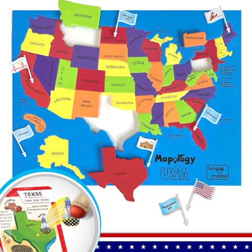Imagimake Mapology - USA Map Puzzle with Flash Cards for Kids Ages 8+ | Educational Geography Toy, Learn 50 States with 750+ Facts of USA, Gift for Girls & Boys Ages 8,9,10,11,12 Years Old - style: USA Map with Flashcards