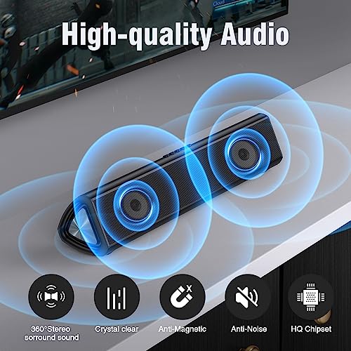 OFFSIR 50W 2.0CH Sound Bar for Smart TV with Bluetooth 5.0 | Optical, coaxial, AUX, USB inputs. 3 EQ modes, adjustable bass/treble. Compact size for TV, PC, gaming, dorm