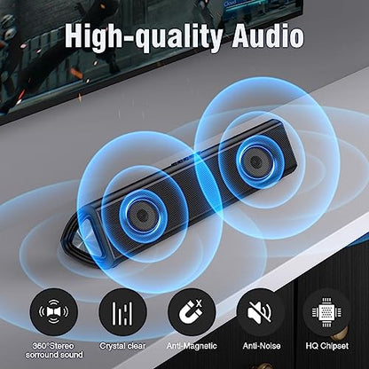 OFFSIR 50W 2.0CH Sound Bar for Smart TV with Bluetooth 5.0 | Optical, coaxial, AUX, USB inputs. 3 EQ modes, adjustable bass/treble. Compact size for TV, PC, gaming, dorm
