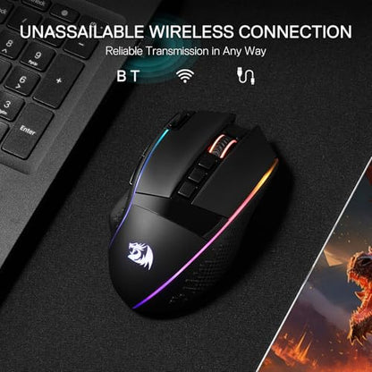 Redragon M991 3-Mode Wireless RGB Gaming Mouse 26000 DPI Remapping Keys | Cable-Free 0 Delay, Smooth Precise Tracking, Rapid-Fire Macro Keybinds, Vibing Backlight, Ergonomic Grip Body Comfort - color: Black, style: M991