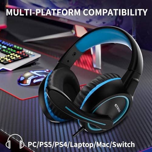 B3 Gaming Headset for Nintendo Switch, Xbox One, PS4, Mega Bass Surround and Noise Cancelling 3.5mm Jack Over Ear Headphones with Mic for Laptop PC Smartphones Blue - color: Blue
