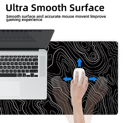 Galdas Mouse Pad For Gaming,XXL XL Large Mouse Mat Long Extended MousePad Desk Mat Non-Slip Rubber Mice Pads Stitched Edges Thin (31.5 x 11.8 x 0.12 Inches) Topographic Map - color: Topographic Map Balck