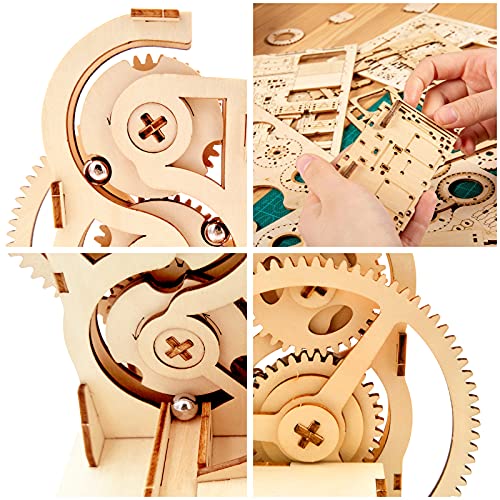 Solar 3D Wooden Puzzle Marble Run DIY Model Kit Craft Sets Wood Mechanical Toys Experiments Projects Birthday Gift for Adult Men Age 14+ Years Old - style: Stair marble run