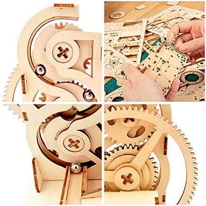 Solar 3D Wooden Puzzle Marble Run DIY Model Kit Craft Sets Wood Mechanical Toys Experiments Projects Birthday Gift for Adult Men Age 14+ Years Old - style: Stair marble run