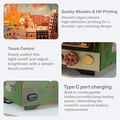 Travels to Venice 3D Wooden Puzzle with LED Lights, DIY Craft Model Kit for Adults & Kids, Creative Building Set and Unique Home Decor Gift for Travel Lovers - style: Travels to Venice