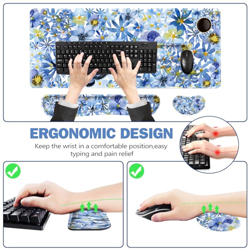 ToLuLu Gaming Mouse Pad, Ergonomic Keyboard Mouse Wrist Rest Support Set | Large Extended Desk Mat with Stitched Edges, Non-Slip Base Memory Foam Mousepad for Home Office Game Study, Butterfly Flower - color: Butterfly Flower