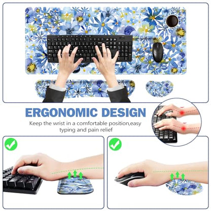 ToLuLu Gaming Mouse Pad, Ergonomic Keyboard Mouse Wrist Rest Support Set | Large Extended Desk Mat with Stitched Edges, Non-Slip Base Memory Foam Mousepad for Home Office Game Study, Butterfly Flower - color: Butterfly Flower