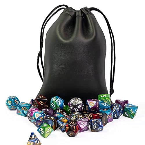 5 Sets DND Dice Polyhedral Dice Set (35pcs) with 1 Large Leather Bag, D&D Die Set for RPG Table Games (5Sets/35Pcs Double-Color) - color: 5sets/35pcs Double-color