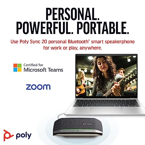 Poly Sync 20 USB-C Personal Portable Smart Speakerphone (Plantronics) – Long Battery Life – Noise/Echo Reduction -Works w/Teams (Certified), Zoom, PC, Mac, Mobile – Amazon Exclusive
