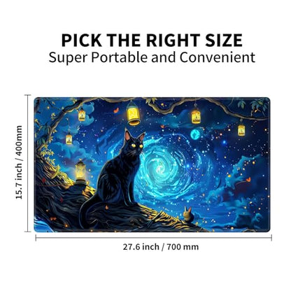 Large Gaming Playmat Compatible with MTG, Seamless Card Game Mat with Stitched Edges, 27.6 x 15.7 in Natural Rubber Desk Pad with Transparent Drawstring Bag, A Mysterious and Stealthy Feline - color: A Mysterious and Stealthy Feline, size: 28"X16" Regular