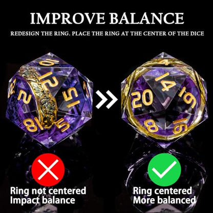 Magic Golden Ring DND Dice Set Sharp Edge Red Resin Dice with Box, for use with RPG D&D Tabletop Games Lord D and D Polyhedral Dice Set - color: Ring - Purple-1