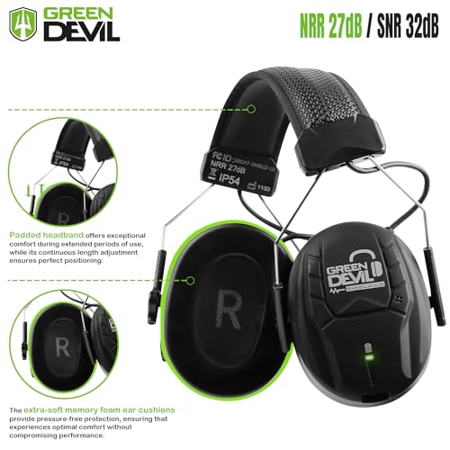 GREEN DEVIL Electronic Bluetooth Hearing Ear Protection Headphones With Boom Microphones 27dB Noise Cancelling Earmuffs - color: Green