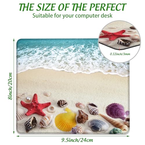 Sea Shells on Sand Beach Mouse Pad Square MousePads Non-Slip Rubber Base Mouse Mat Desk Pad with Stitched Edge for Desk Computers Laptop Office, 9.5x8 Inches - color: Sea Shells on Sand Beach