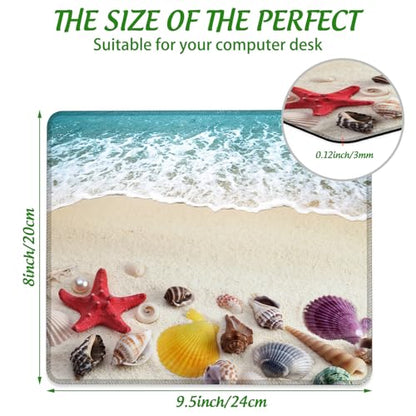 Sea Shells on Sand Beach Mouse Pad Square MousePads Non-Slip Rubber Base Mouse Mat Desk Pad with Stitched Edge for Desk Computers Laptop Office, 9.5x8 Inches - color: Sea Shells on Sand Beach