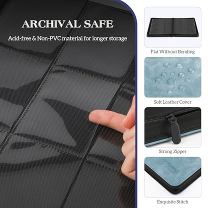 Trading Card Binder, 9 Side Loading Pocket Card Album Hold Up to 540, Zipper Binder for Collection, TCG Holder for Sports, Yugioh, MTG etc. (Sky Blue 9) - color: Sky Blue 9