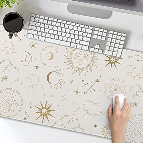 Boho Chic Sun Moon Large Mouse Pad XL Magic Mystical Galaxy Stars Clouds Extended Large Desk Mat Big White Desk Pad 80X30 CM Non-Slip Rubber Base Stitched Edge Long Mousepad,31.5×11.8 Inch - color: Chic, size: 31.5 x 11.8 inches