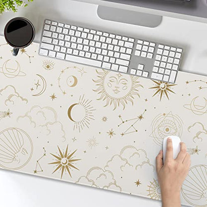 Boho Chic Sun Moon Large Mouse Pad XL Magic Mystical Galaxy Stars Clouds Extended Large Desk Mat Big White Desk Pad 80X30 CM Non-Slip Rubber Base Stitched Edge Long Mousepad,31.5×11.8 Inch - color: Chic, size: 31.5 x 11.8 inches