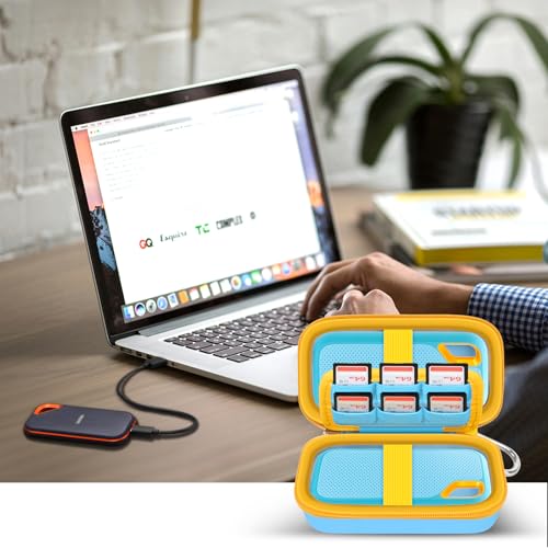 Comecase Dual SSD Case for SanDisk Extreme Portable SSD and Extreme PRO | Holds 2 Drives & 12 SD Cards, Elastic Strap Fit 500GB/1TB/2TB/4TB/8TB, Cable Groove & Carabiner for Travel,Sky Blue,Box Only - color: Sky Blue