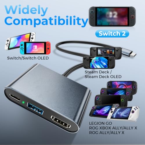 Switch 2 Dock,Portable USB C Docking Station with 4K@60Hz~120Hz HDR/PD Max100W/USB Port,Aluminum Alloy Travel TV Dock for Switch/Steam Deck/ROG Xbox Ally X/Legion Go 1/2/S - size: Normal Model