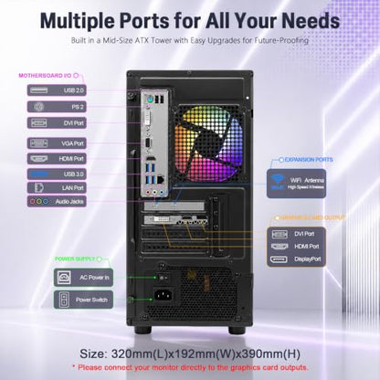 Prebuilt Gaming PC Desktop, Intel Core I7 Desktop Computer up to 3.9 GHz | GTX 1050Ti 4G Graphics Card, 16GB RAM, 512GB SSD, WiFi, RGB Fan, Win11, Tower Computer for Game, Office and Study