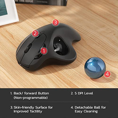 Nulea M501 Wireless Trackball Mouse Ergonomic Thumb Control, 4 DPI Levels | Rechargeable rollerball mouse with Bluetooth USB receiver,3 device use,smooth tracking,compatible with PC Mac Windows-Blue - color: B-Blue