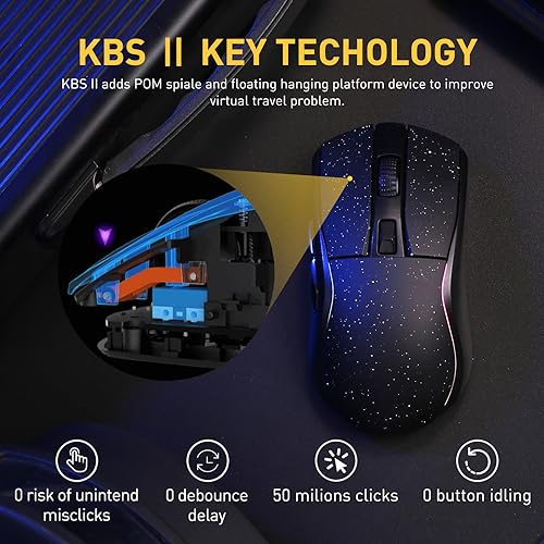 DAREU A950 Wireless Gaming Mouse with RGB Charging Dock,88g Lightweight Programmable Tri-Mode Wireless Mouse Gaming, Up to 12K DPI,1000Hz,120Hrs Playtime with RGB Backlit, Great for PC, Mac - color: Black