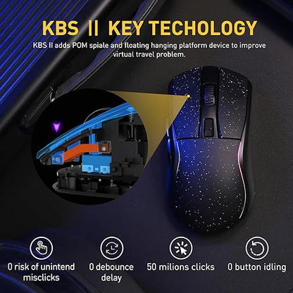 DAREU A950 Wireless Gaming Mouse with RGB Charging Dock,88g Lightweight Programmable Tri-Mode Wireless Mouse Gaming, Up to 12K DPI,1000Hz,120Hrs Playtime with RGB Backlit, Great for PC, Mac - color: Black