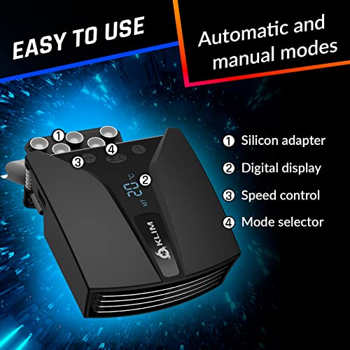 KLIM Tempest Laptop Cooler with Vacuum Fan - New - Gaming Laptop Fan with Display - Temperature Detection + Automatic/Manual Mode - 4000 RPM - Portable - Compatible with Laptop Cooling Pads | Automatic Temperature Detection, Thirteen Speed Levels, Accesso