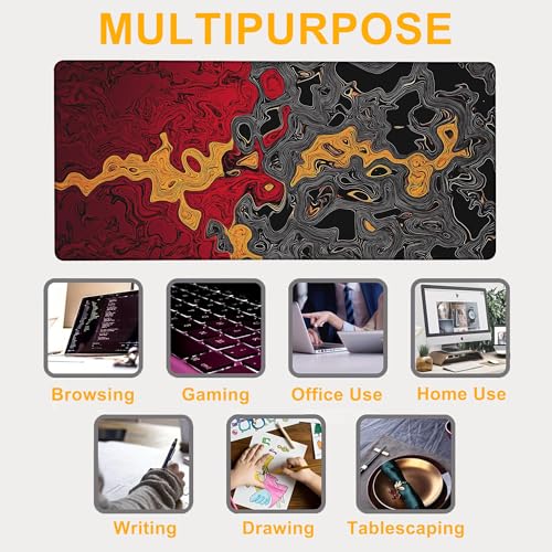Large Gaming Mouse Pad Abstract Red and Black Fluid Extended Computer Keyboard Mousepad with Non-Slip Rubber Base Stitched Edge Waterproof Big Long Laptop Pad for Gamer Office Home 35.4"X 15.7" - color: Dragon Confrontation