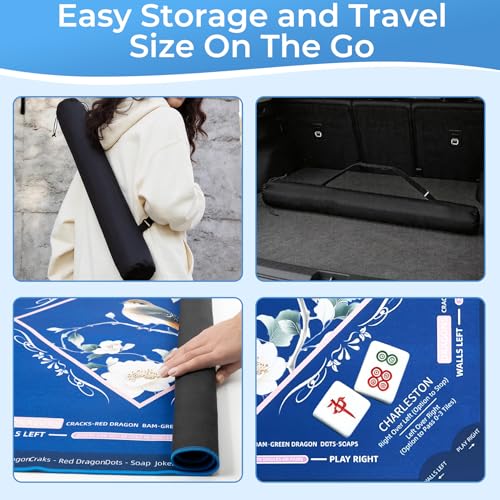 Mahjong Mat for Table 31.5"x31.5" Non Slip Noise Reduction Mahjong Table Mat with Carry Storage Bag for Playing Board Game Domiones Blackjack Poker Card (Prussian Blue) - color: Prussian Blue
