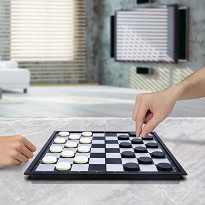 Magnetic Travel Checkers Board Game Set for Kids and Adults | Portable Folding Board, Family Educational Toys for Class, Family, Party