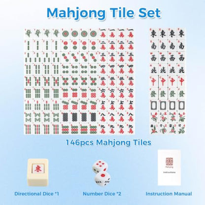 Mahjong Tile Set, 146pcs Professional Chinese Mahjong Set with Instruction Manual, Premium Mah Jongg Sets with Storage Box, 1.4" Mah Jong Tiles Easy to Grab, Game for Gathering, Party, Camping - color: Ivory
