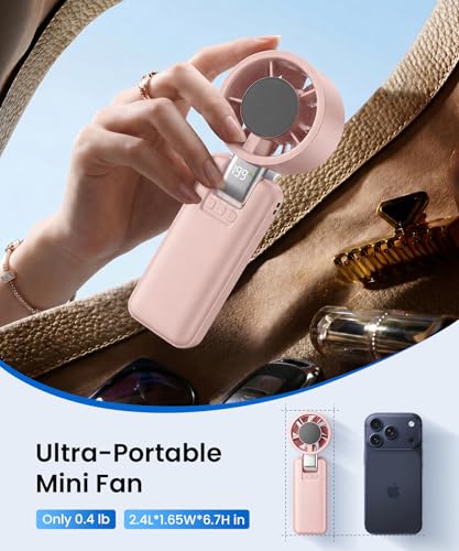 2 Pack Portable Mini Handheld Fan, 199-Level Speed, Black+Pink | 4000mAh Rechargeable Battery, Quiet, LED Digital Display, Personal Cooling Turbo Fan for Travel, Office, Makeup & Concerts - color: Black+Pink