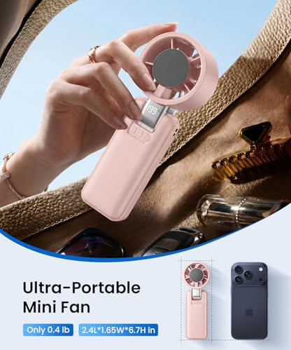 2 Pack Portable Mini Handheld Fan, 199-Level Speed, Black+Pink | 4000mAh Rechargeable Battery, Quiet, LED Digital Display, Personal Cooling Turbo Fan for Travel, Office, Makeup & Concerts - color: Black+Pink