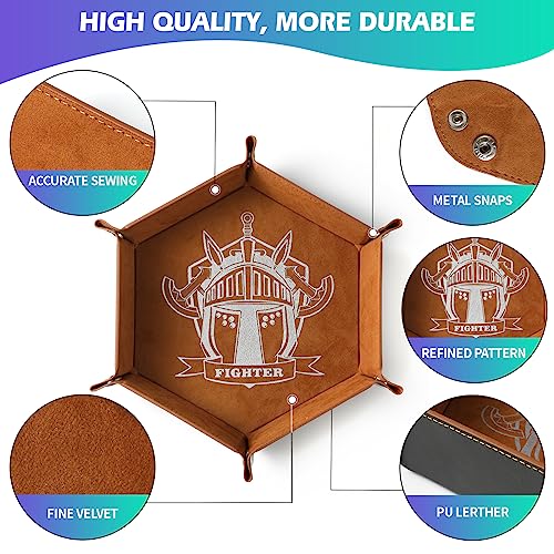 Grajar 6 Pcs DND Dice Tray with Characters Pattern for RPG D&D Table Games - Folding PU Leather and Velvet Rolling Holder Storage Box - color: Character Series 2