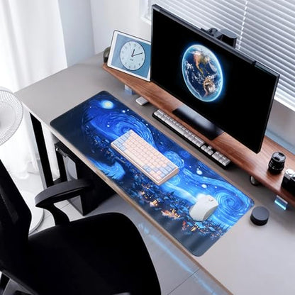 Gaming Mouse Pad XL XXL with World Map(31.5 x 11.8in), Desk Mat&Large Mouse Pad Keyboard Mat 2MM Anti Slip and Waterproof Rubber Mouse Pad (Abstract Starry Sky)… - color: Abstract Starry Sky