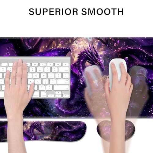 Desk Pad and Keyboard Wrist Rest, Large Mouse Pad + Keyboard Pad+Mouse Wrist Support, Non-Slip Desk Mat Protector for Office, Home 31.5×11.8 Inches Anime Dragon - color: Dragon